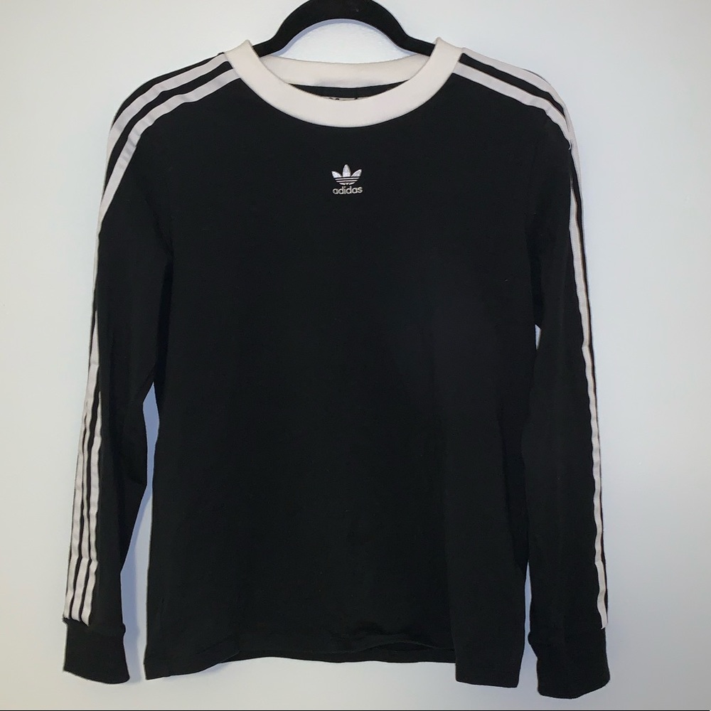 Black Adidas Three Stripe Long Sleeve Shirt